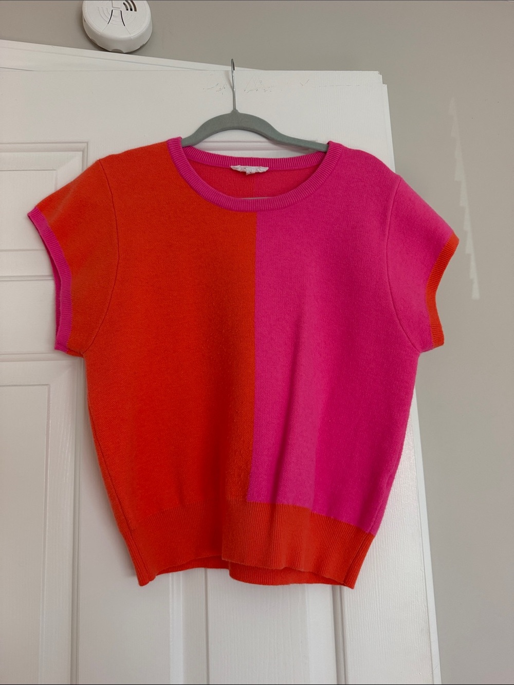 THML Colorblock Short Sleeve Sweater - Hot Pink & Red Orange